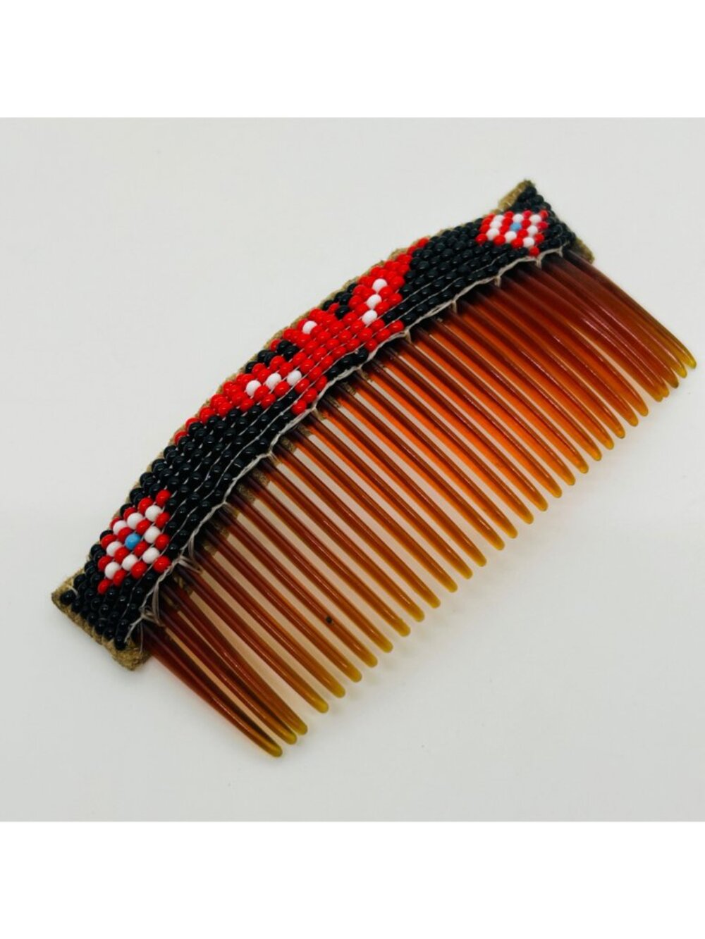 Handmade Southwestern Beaded Hair Comb Seed Bead Loomed Black Red White Vintage - Picture 8 of 13